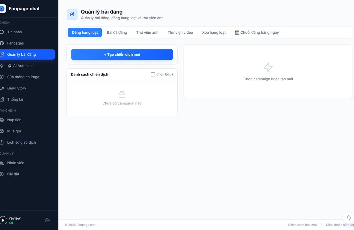 Chuỗi đăng bài 30 ngày trên 494 fanpage, AI tự sinh nội dung